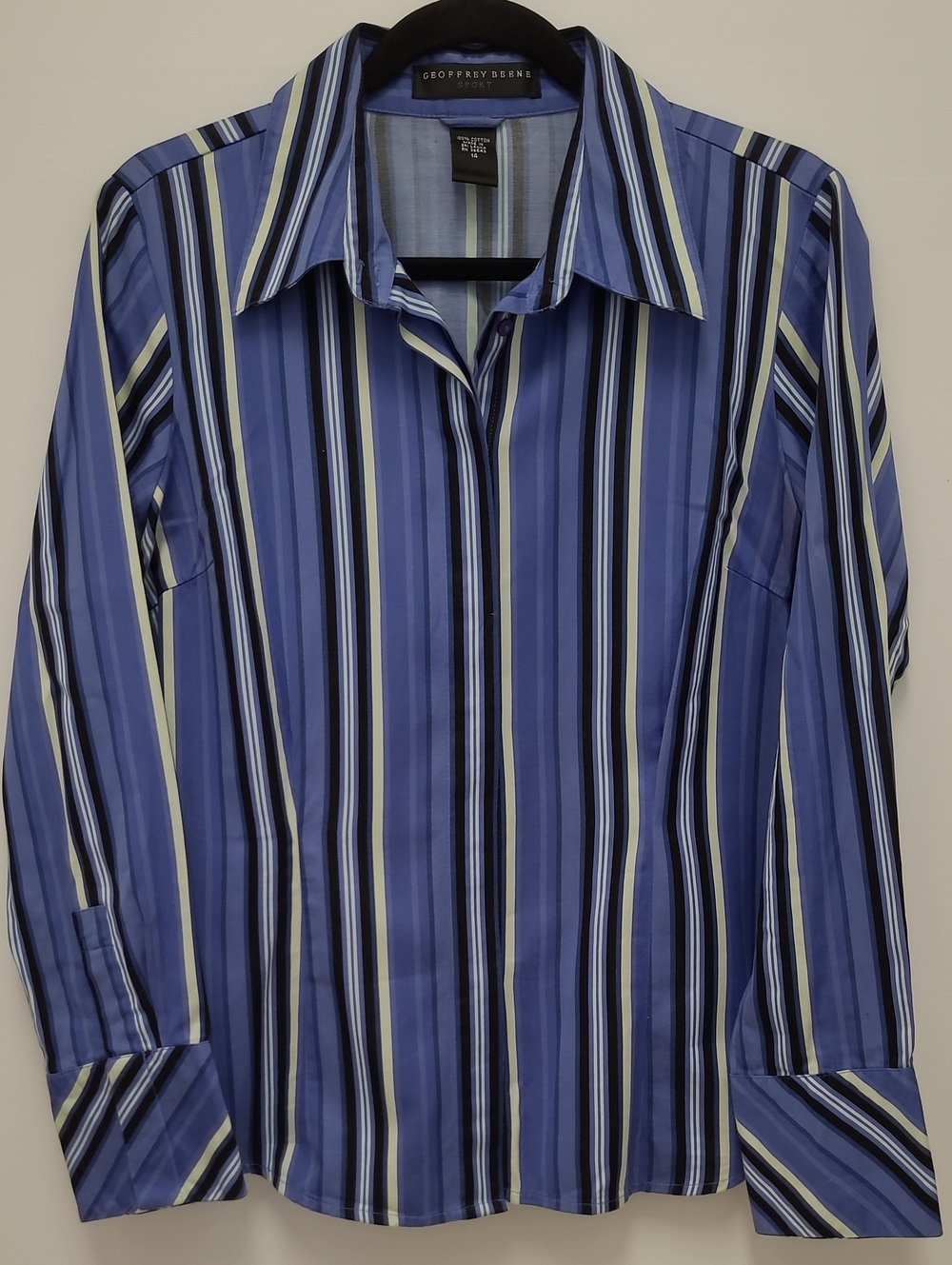 Geoffrey Beene Blue Multi-Stripe Casual Button-Down Shirt